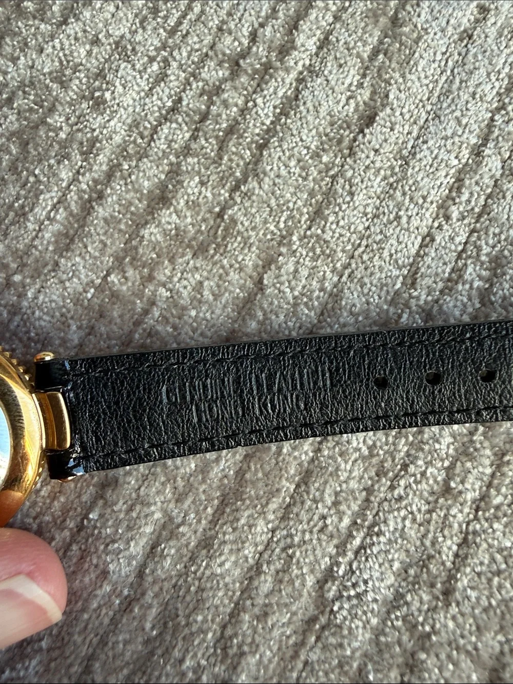 Joan Rivers Gold Round Crystal Accent Watch with Black Leather Strap